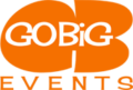 A black and orange logo for go big events.